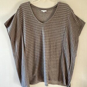 J.Jill Pure Jill Sz L Striped Poncho Pullover Heather Brown V Neck Kimono Sleeve